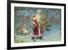 Postcard with Santa Claus Holding a Christmas Tree-null-Framed Giclee Print