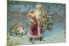 Postcard with Santa Claus Holding a Christmas Tree-null-Mounted Giclee Print