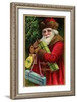 Postcard with Santa Claus Holding Presents-Trolley Dodger-Framed Giclee Print