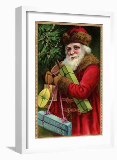 Postcard with Santa Claus Holding Presents-Trolley Dodger-Framed Giclee Print