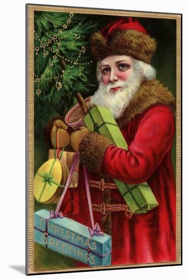 Postcard with Santa Claus Holding Presents-Trolley Dodger-Mounted Giclee Print