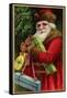 Postcard with Santa Claus Holding Presents-Trolley Dodger-Framed Stretched Canvas