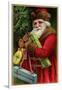 Postcard with Santa Claus Holding Presents-Trolley Dodger-Framed Giclee Print