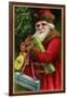 Postcard with Santa Claus Holding Presents-Trolley Dodger-Framed Giclee Print