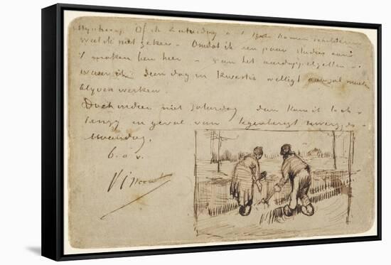 Postcard with Two Peasants Digging, 1885-Vincent van Gogh-Framed Stretched Canvas