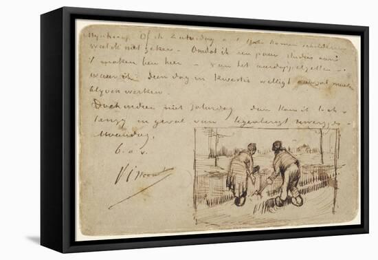 Postcard with Two Peasants Digging, 1885-Vincent van Gogh-Framed Stretched Canvas