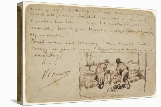 Postcard with Two Peasants Digging, 1885-Vincent van Gogh-Stretched Canvas