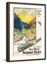 Poster adverting train travel to National Parks. Printed by Newman-Monroe Co., Chicago, ca. 1930-null-Framed Giclee Print