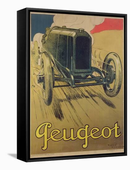 Poster Advertising a Peugeot Racing Car, C.1918 (Colour Litho)-René Vincent-Framed Stretched Canvas