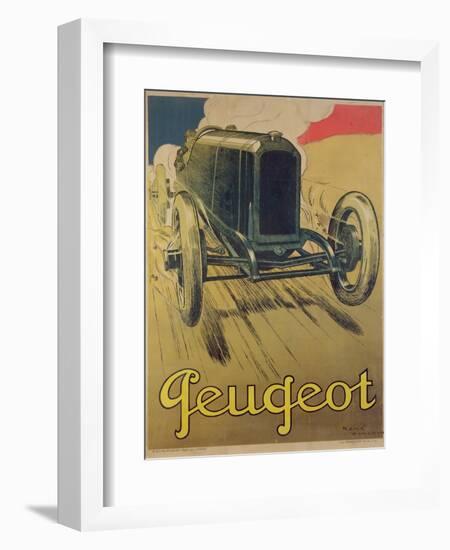 Poster Advertising a Peugeot Racing Car, C.1918 (Colour Litho)-René Vincent-Framed Premium Giclee Print