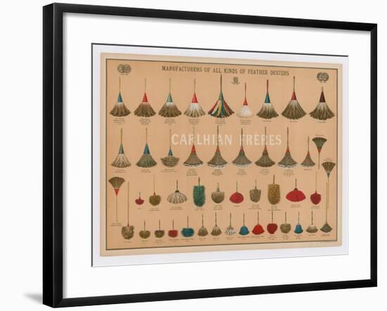 Poster Advertising All Kinds of Feather Dusters-null-Framed Giclee Print