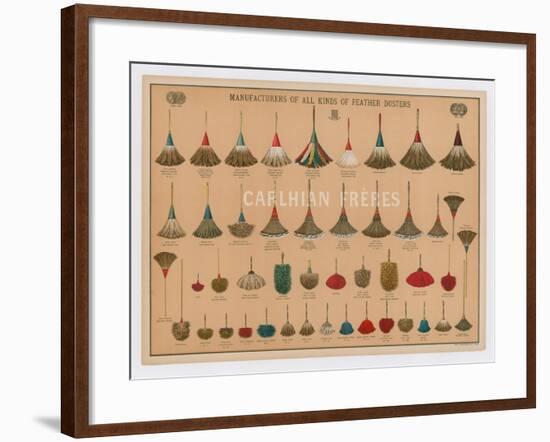 Poster Advertising All Kinds of Feather Dusters-null-Framed Giclee Print