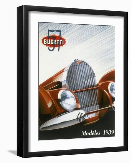 Poster Advertising Bugatti Cars, 1939-null-Framed Giclee Print