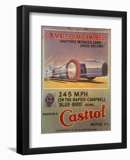Poster Advertising Castrol Oil, Featuring Bluebird and Malcolm Campbell, Early 1930s-null-Framed Giclee Print