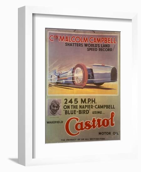 Poster Advertising Castrol Oil, Featuring Bluebird and Malcolm Campbell, Early 1930s-null-Framed Giclee Print
