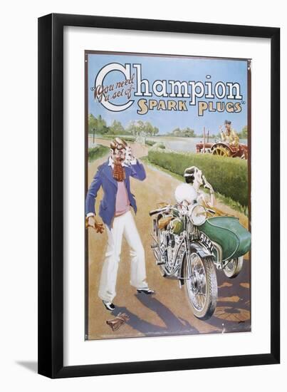 Poster Advertising Champion Spark Plugs-null-Framed Premium Giclee Print