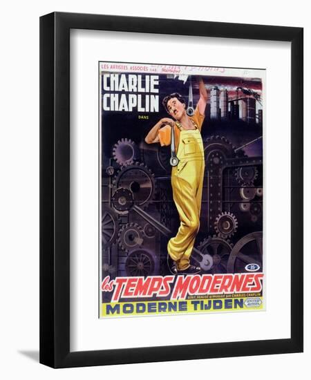 Poster Advertising Charlie Chaplin in 'Modern Times', C.1936-null-Framed Premium Giclee Print