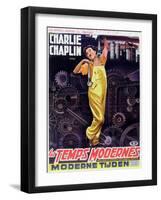 Poster Advertising Charlie Chaplin in 'Modern Times', C.1936-null-Framed Giclee Print