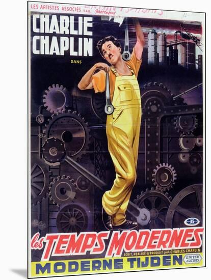 Poster Advertising Charlie Chaplin in 'Modern Times', C.1936-null-Mounted Giclee Print
