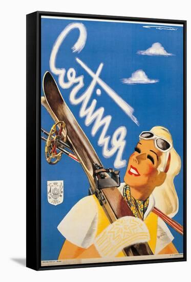 Poster Advertising Cortina d'Ampezzo-Franz Lenhart-Framed Stretched Canvas