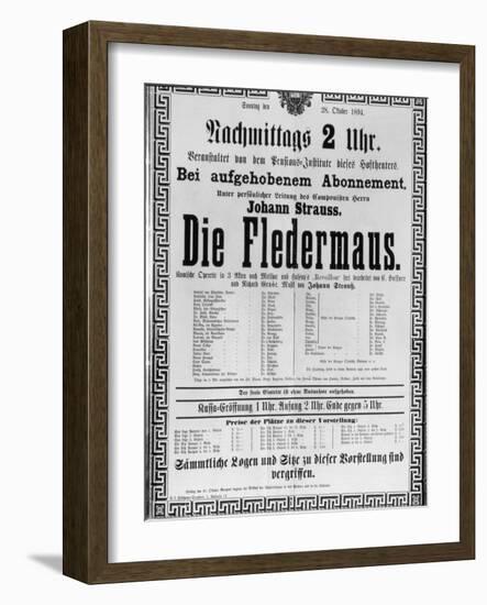 Poster Advertising 'Die Fledermaus' by Johann Strauss the Younger, for a Performance-Austrian School-Framed Giclee Print