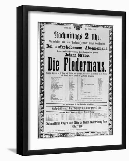 Poster Advertising 'Die Fledermaus' by Johann Strauss the Younger, for a Performance-Austrian School-Framed Giclee Print