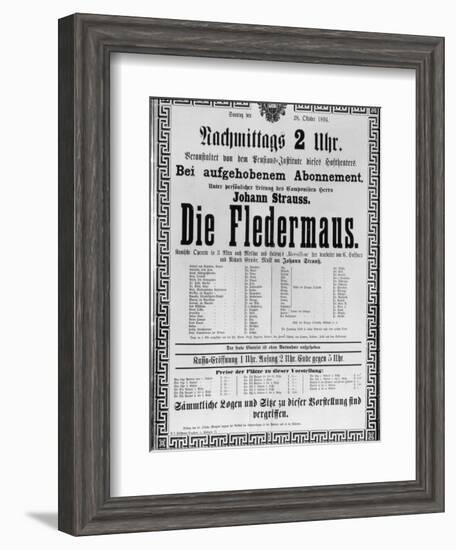 Poster Advertising 'Die Fledermaus' by Johann Strauss the Younger, for a Performance-Austrian School-Framed Giclee Print