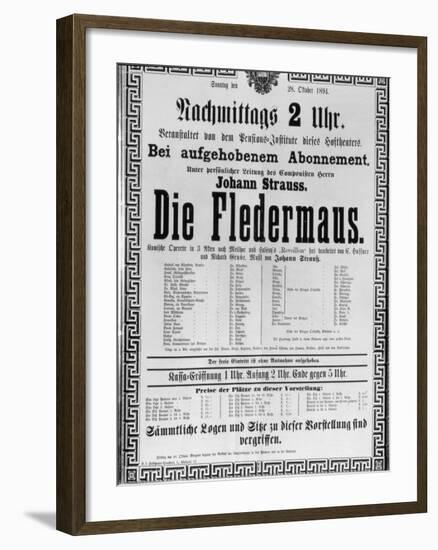 Poster Advertising 'Die Fledermaus' by Johann Strauss the Younger, for a Performance-Austrian School-Framed Giclee Print