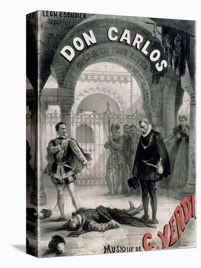 Poster Advertising "Don Carlos," Opera by Giuseppe Verdi (1816-1901) Engraved by Telory-Alphonse Marie de Neuville-Stretched Canvas