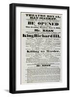 Poster Advertising Edmund Kean (1787-1833) in 'Richard III' at the Theatre Royal, Haymarket, 1832-null-Framed Giclee Print