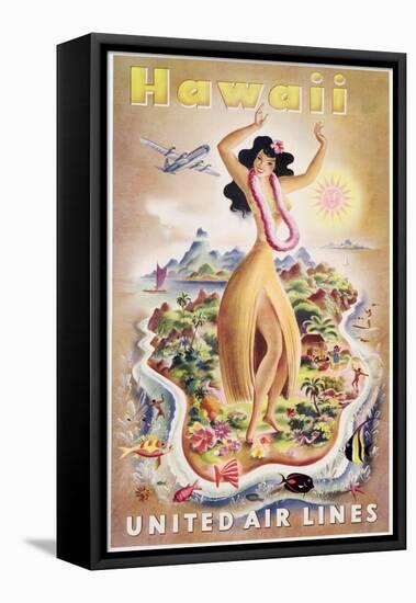 Poster Advertising Flights to Hawaii with United Air Lines, C.1950-null-Framed Stretched Canvas