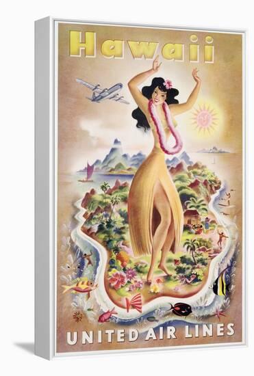 Poster Advertising Flights to Hawaii with United Air Lines, C.1950-null-Framed Stretched Canvas