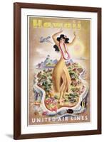 Poster Advertising Flights to Hawaii with United Air Lines, C.1950-null-Framed Giclee Print