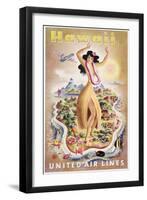 Poster Advertising Flights to Hawaii with United Air Lines, C.1950-null-Framed Giclee Print