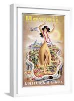 Poster Advertising Flights to Hawaii with United Air Lines, C.1950-null-Framed Giclee Print