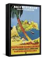 Poster Advertising 'Hamburg-Amerika Linie' Routes to the West Indies and Central America-German School-Framed Stretched Canvas