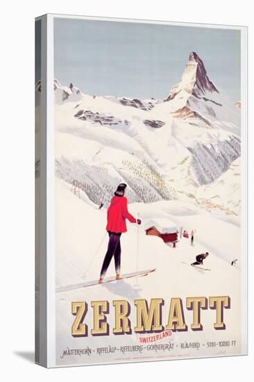 Poster Advertising Holidays in Zermatt, 1947-null-Stretched Canvas