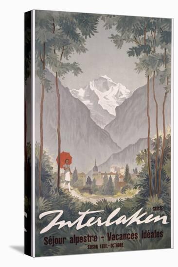 Poster Advertising Interlaken as a Holiday Destination, C.1930-null-Stretched Canvas