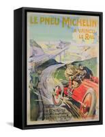 Poster Advertising 'Michelin Tyres are Faster Than Rail!'-Ernest Montaut-Framed Stretched Canvas