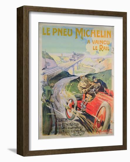 Poster Advertising 'Michelin Tyres are Faster Than Rail!'-Ernest Montaut-Framed Giclee Print