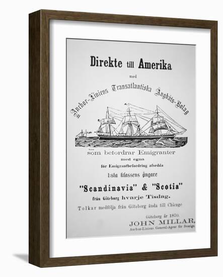 Poster Advertising Passage from Gothenburg to Chicago, 1870-null-Framed Giclee Print