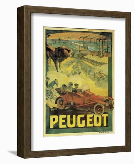 Poster Advertising Peugeot Cars, c.1908-Francisco Tamagno-Framed Giclee Print