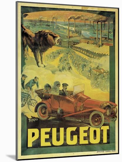 Poster Advertising Peugeot Cars, c.1908-Francisco Tamagno-Mounted Giclee Print