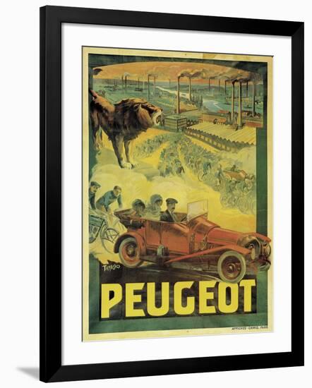 Poster Advertising Peugeot Cars, c.1908-Francisco Tamagno-Framed Giclee Print