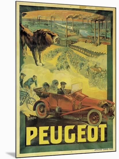 Poster Advertising Peugeot Cars, c.1908-Francisco Tamagno-Mounted Giclee Print