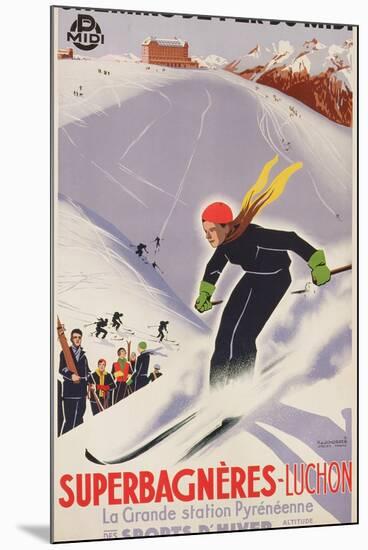 Poster Advertising Skiing Holidays in Superbagneres-Luchon, 1932-R. Sonderer-Mounted Giclee Print