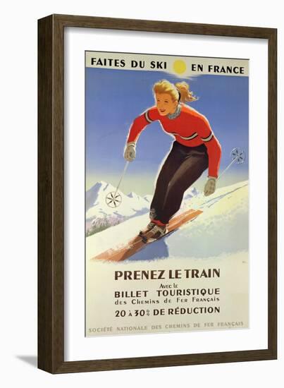 Poster Advertising 'Skiing in France' and the French National Railways, 1957-null-Framed Giclee Print