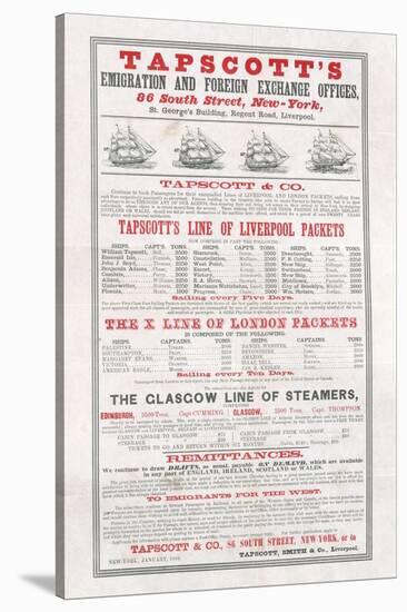 Poster Advertising Tapscott's Emigration and Foreign Exchange Offices, New York, January 1859-null-Stretched Canvas