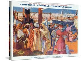 Poster Advertising the 'Compagnie Generale Transatlantique' Boat Service-David Dellepiane-Stretched Canvas