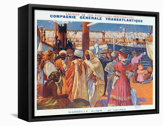 Poster Advertising the 'Compagnie Generale Transatlantique' Boat Service-David Dellepiane-Framed Stretched Canvas